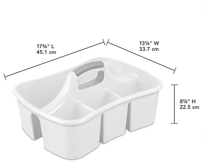 Sterilite Divided Ultra Caddy, Plastic, Portable Storage to Hold Bathroom and Cleaning Supplies, 5 Large Compartments and Handle, White, 18-Pack - NeatNest