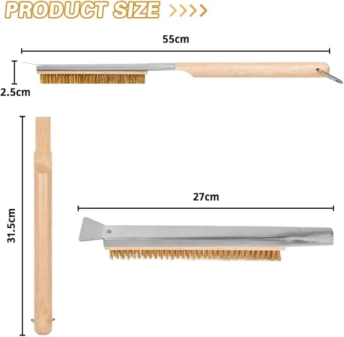 Aolso Pizza Oven Brush, 21" Brush and Stainless Steel Scraper for Pizza Stone, BBQ Grill Cleaning Brush Non Scratch Heat Proof Brass Bristles with Screwdriver, Outdoor Pizza Oven Accessories - NeatNest