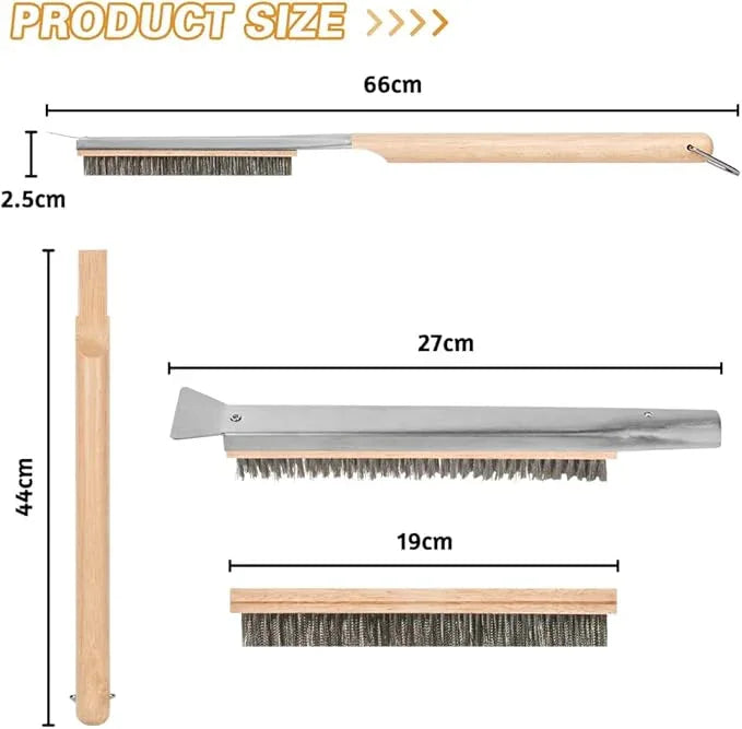 Aolso Pizza Oven Brush, 26" Brush and Stainless Steel Scraper for Pizza Stone, BBQ Grill Cleaning Brush Non Scratch Heat Proof Stainless Steel Bristles with Screwdriver for Pizza Oven Accessories - NeatNest