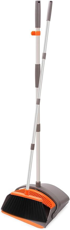 POWERJET Upright Broom & Dustpan Set (420900), Angled Lobby Broom, Exclusive Long Handle Extendable 52”, Self-Cleaning with Dustpan Teeth, Sweeping Indoor & Outdoor Home & Office Cleaning - NeatNest