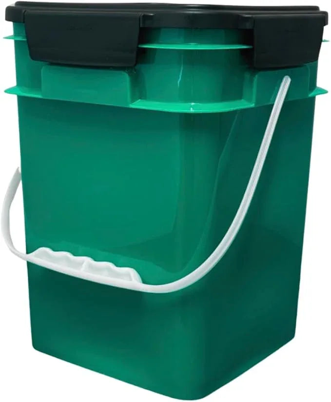 House Naturals 4 Gallon Square Food Grade Bucket Pail with Plastic Handles and Lid (Pack of 3) Made in USA containers (Dark Green - Black lids) - NeatNest
