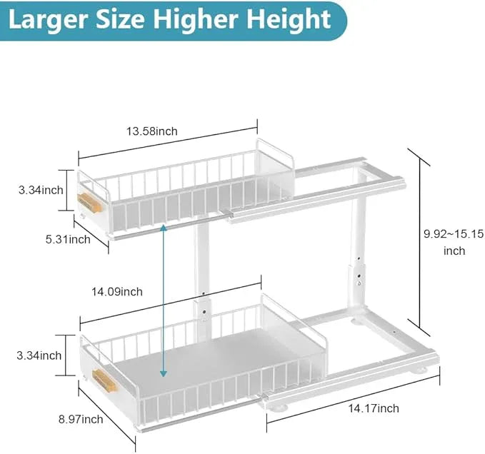 Under Sink Organizer Kitchen, Pull Out Cabinet Organizer 2 Tier Slide Out Sink Shelf Cabinet Storage Shelves, Under Sink Storage for Kitchen Bathroom Cabinet, White, 1 Pack - NeatNest
