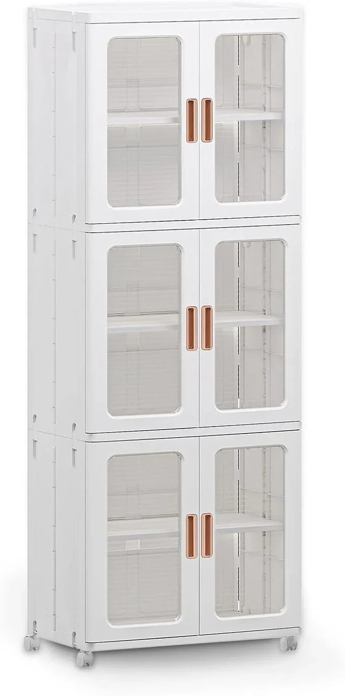 Storage Bins with Lids and Doors Storage Cabinet with Wheels Plastic Stackable Pantry Cabinet Cupboard Closet Foldable Kitchen Collapsible Storage Bins for Book Snack and Bathroom Organizer - NeatNest