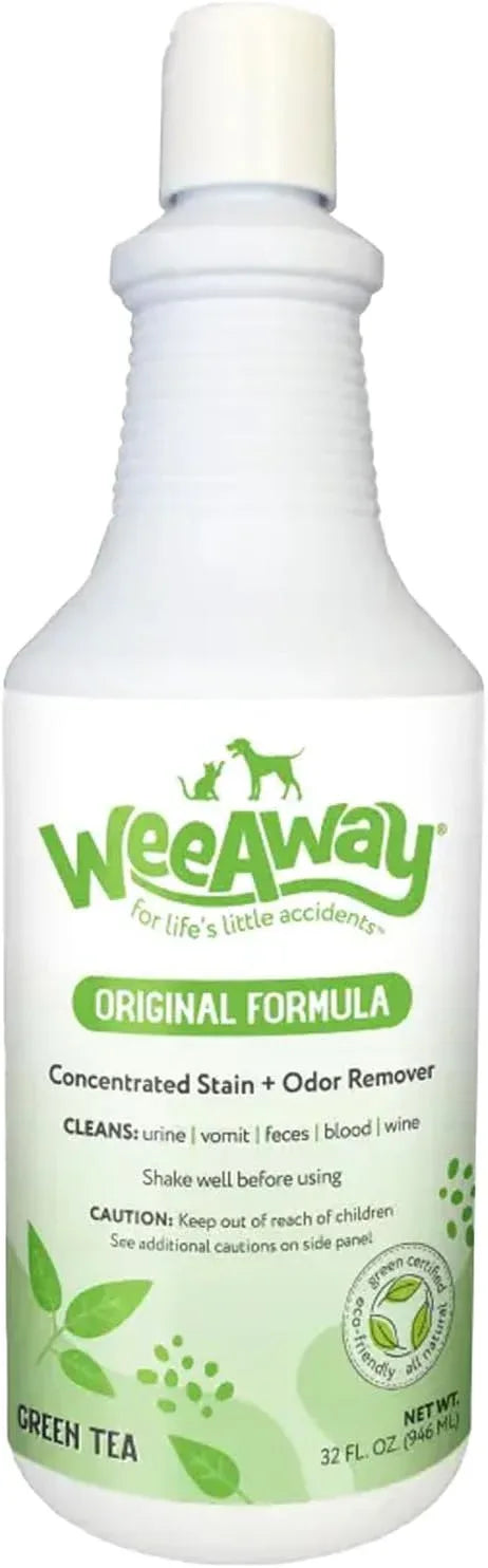 Wee Away Original Formula Concentrated Stain & Odor Remover, Enzyme Cleaner, Pet Urine Odor Eliminator for Home - Pet Mess Destroyer for Carpet & Furniture, Green Tea Scent, 32 fl oz - NeatNest