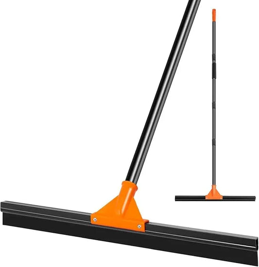 Heavy Duty Floor Squeegee with Long Handle, 18" Rubber Wiper Broom for Concrete Tile Cleaning Commercial Scrubber Mop for Garage Deck Bathroom Kitchen Pool Glass - NeatNest