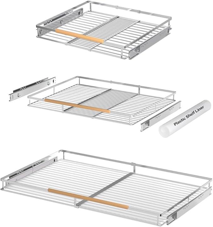Large Pull Out Cabinet Organizer, Heavy Duty Cabinet Expandable Pull Out Shelves, Slide Out Cabinet Organization Storage, 3 Pack 23.2''-40''W - NeatNest