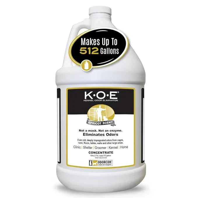 Odorcide K.O.E. Apricot Odor Eliminator Concentrate for Strong Odor for Cages, Runs & More – Home & Kennel w/Safe, Non-Enzymatic Formula - 128 oz - NeatNest