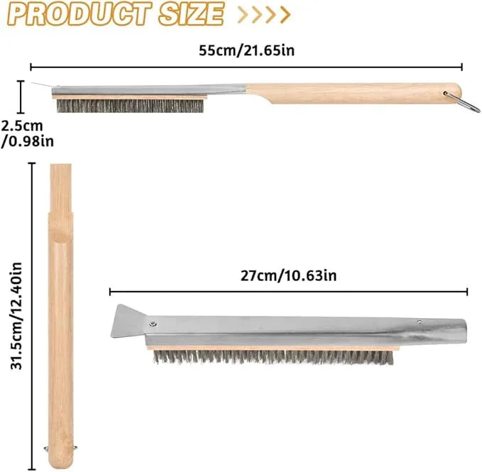 Aolso Pizza Oven Brush, 21" Brush and Stainless Steel Scraper for Pizza Stone, BBQ Grill Cleaning Brush Non Scratch Heat Proof Stainless Steel Bristles with Screwdriver for Pizza Oven Accessories - NeatNest