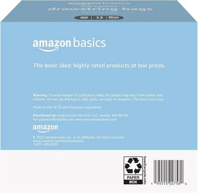Amazon Basics Tall Kitchen Drawstring Trash Bags, Clean Fresh Scent, 13 Gallon, 80 Count (Previously Solimo) - NeatNest