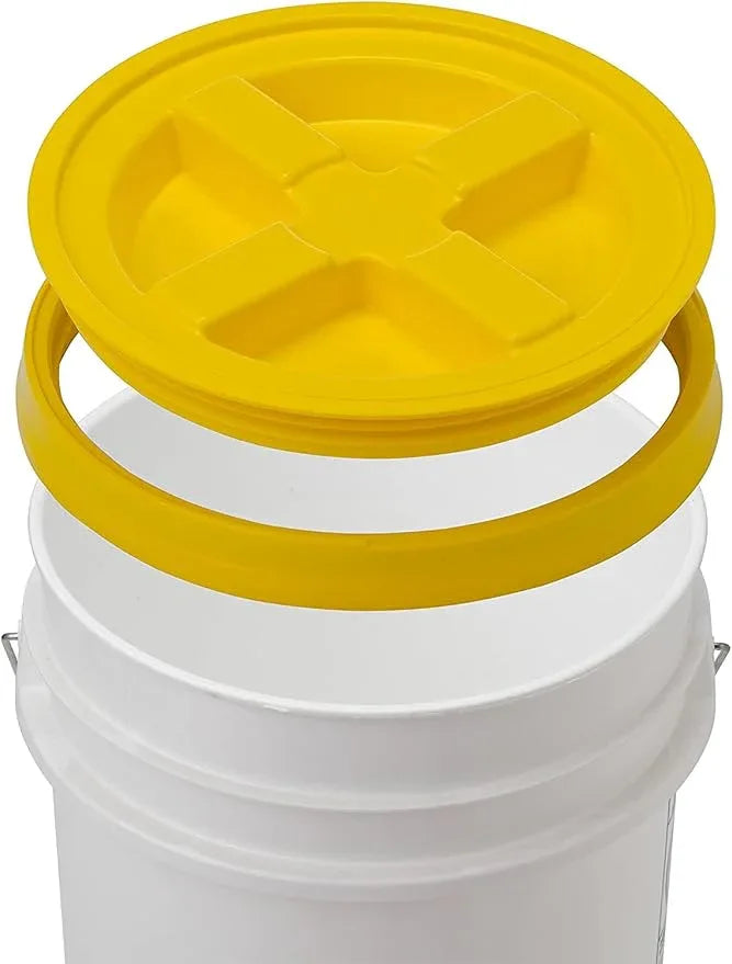 House Naturals Large 6 Gallon Food Grade BPA Free Made in USA Plastic Bucket Pail with Yellow Screw On Double Gasket Air Tight Lid (Pack of 2) - NeatNest