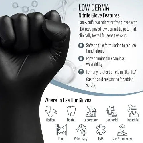 Ensure Black Nitrile Gloves Low Dermatitis 7 Mil, Heavy Duty, Puncture & Chemical Resistant, Disposable, Latex-Free, for Automotive, Industrial, Mechanic, Food Service, Exam Gloves (1000, Large) - NeatNest