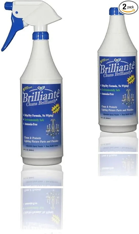 Brilliante Crystal Chandelier Cleaner - Manual Sprayer 32oz Environmentally Safe, Ammonia-free, Drip-dry Formula, Made in USA (2 Pack) - NeatNest