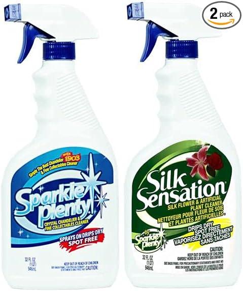 Sparkle Plenty Silk Sensation Cleaning Solutions Bundle - Sparkle Plenty Chandelier Cleaner Drip Dry Spray No Wipe & Silk Plant Cleaner Spray No Wipe - Artificial Plants & Flowers Spray Away Cleaner - NeatNest