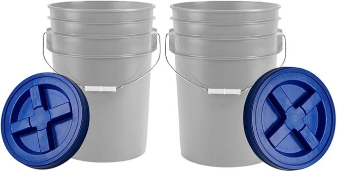 House Naturals 6 Gallon Food Grade BPA Free Made in USA Bucket Pail with Blue Airtight Double Gasket Screw on Lid (Pack of 2) - NeatNest