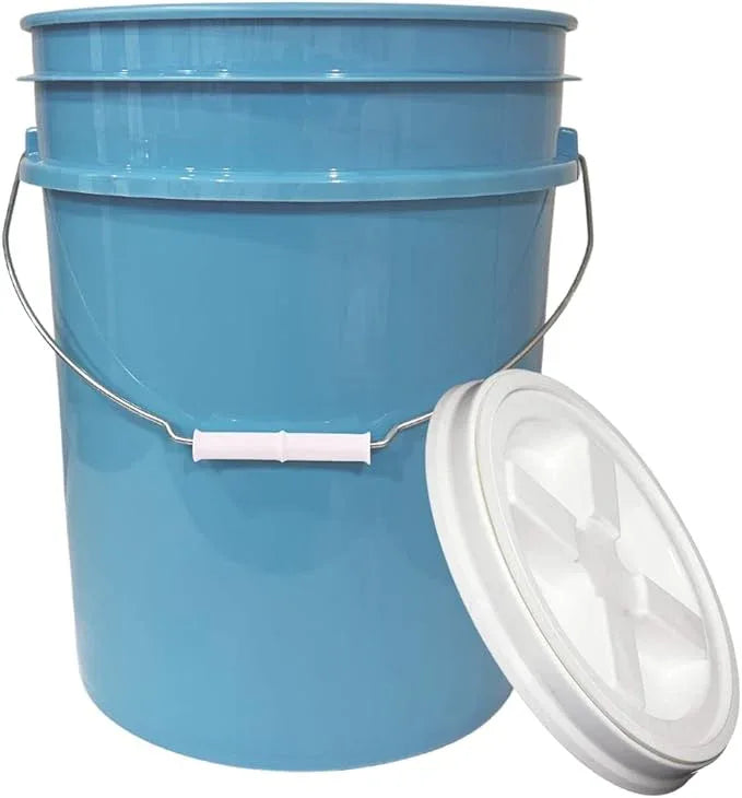 House Naturals 5 Gallon Food Grade BPA Free Bucket Pail with Air Tight Double Gasket Screw on Lid (Pack of 2) Light Blue and Green containers with White lids - NeatNest