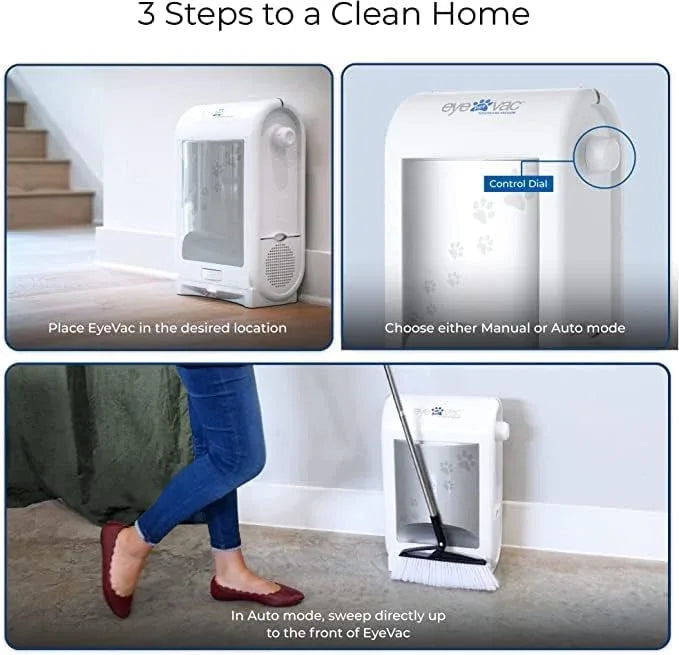 EyeVac Pet Touchless Vacuum Automatic Dustpan - Ultra Fast & Powerful - Great for Sweeping Cat Dog Pet Hair Food Dirt Kitchen, Corded Canister Vacuum, Bagless, Automatic Sensors, 1400 Watt (White) - NeatNest