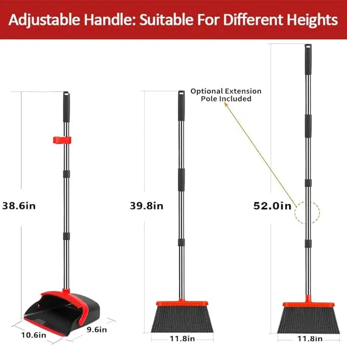 2-Pack is More economical，Brooms with Dustpan Combo Set， with 52" Long Handle, Dustpan Teeth with self-Cleaning Function, Indoor and Outdoor Sweeping, Perfect for Home Office - NeatNest