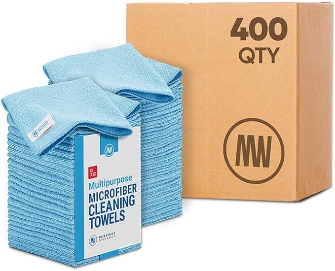 Bulk 12” X 12” All Purpose Microfiber Towels Wholesale - Case Quantity (400 Count) | No Fraying | High Density Microfiber | Zero Chemical Cleaner | Long-Lasting (Blue) - NeatNest