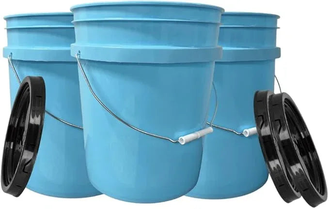 House Naturals Baby Blue 5 gal Food Grade Plastic Bucket Pail Container with Lid (Pack of 3) Made in USA - NeatNest