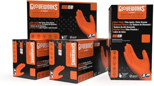 GLOVEWORKS HD Orange Nitrile Disposable Gloves 8 Mil Raised Diamond Texture, 100 - NeatNest
