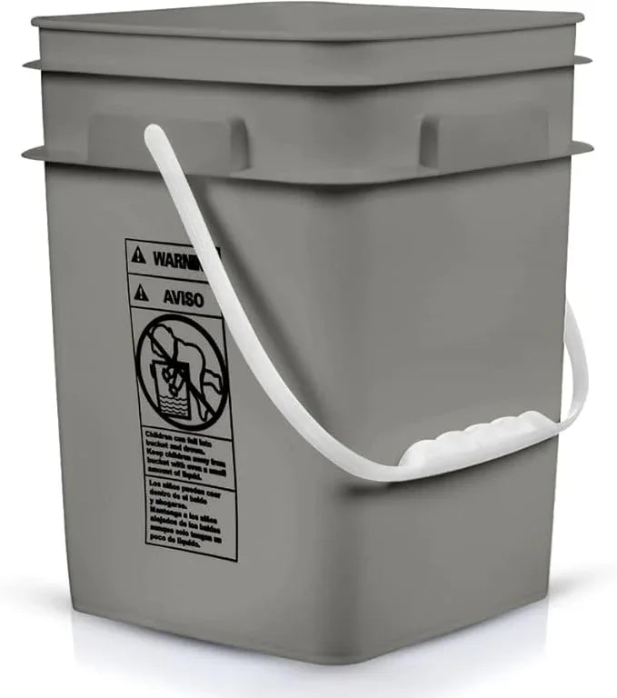 House Naturals 4 Gallon Square Food Grade Bucket Pail with Plastic Handles and Lid (Pack of 3) Made in USA containers (Gray Buckets-Green lids) - NeatNest