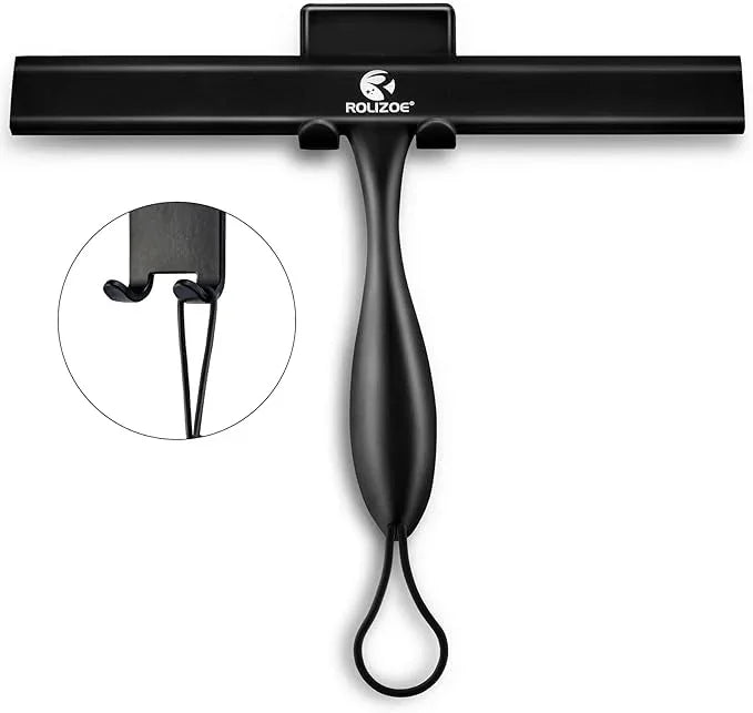 Shower Squeegee for Shower Doors with Bold Handle, 11" Anti-Rust Silicone Shower Squeegee for Shower Glass Door with Stainless Steel Inner Frame, Ergonomics All-Purpose Window Squeegee-Black - NeatNest