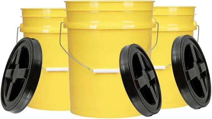 House Naturals 5 Gallon Plastic Yellow Food Grade BPA Free Made in USA Bucket Pail with Air Tight Double Gasket Screw on Lid(Pack of 3) (Yellow) - NeatNest
