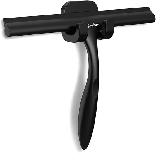 Shower Squeegee for Glass Doors with Adhesive Hook, Window Squeegee for Shower Glass, Cleaning Tile Wall, Bathroom Cleaner Tool Household Silicone Squeegee(10 inch-Black) - NeatNest