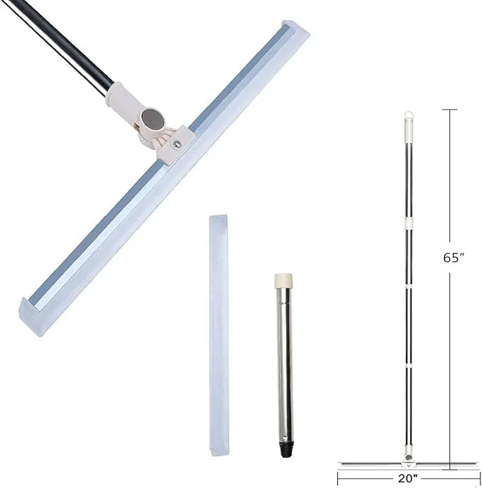 Floor Squeegee 20 inch Silicone Long Handle of 65" for Window Cleaning Shower Squeegee Scrubber Combi with Pole Extendable Telescopic Adjustable Stainless Glass Squeegee Bathroom Shower - NeatNest
