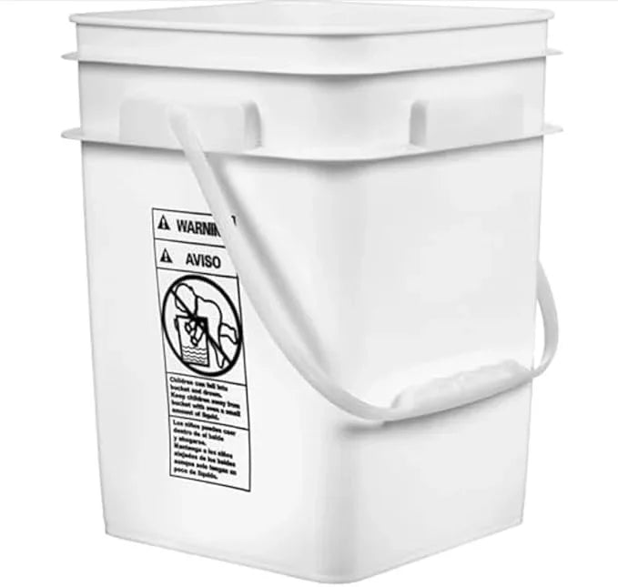 House Naturals 4 Gallon Square Food Grade Bucket Pail with Plastic Handles and Lid (Pack of 3) Made in USA containers (White - Green lid) - NeatNest