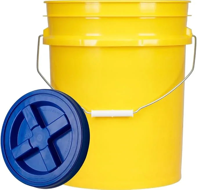 House Naturals 5 Gallon Food Grade Plastic Bucket with Air Tight Screw on Lid Made in USA Container (Yellow Bucket with Blue Lid) - NeatNest