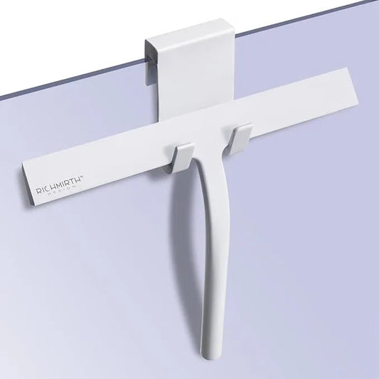Shower Squeegee with Silicone Hook, 11" Inch Width All Purpose Squeegee Wiper for Shower Glass Doors Bathroom Mirror Tiles Car Window Cleaner Tool - White - NeatNest