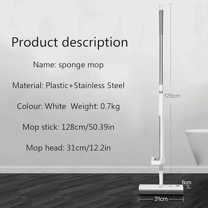 JINYISI Mop, Sponge Mop, Easy Squeeze, Hardwood Floor Cleaning, Mighty Thirsty, White, 31cm x 128cm, Stainless Steel Handle - NeatNest