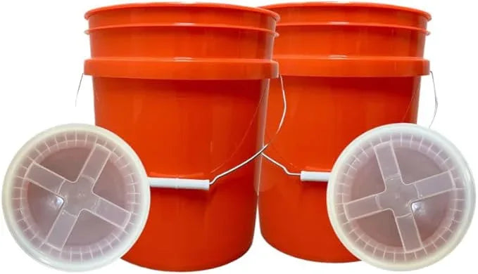 House Naturals 5 Gallon Scarlet Red Plastic Bucket Pail Food Grade BPA Free Made in USA pails with White Air Tight Screw on Lid (Pack of 2) (Scarlet Red with Clear Screw On lid) - NeatNest