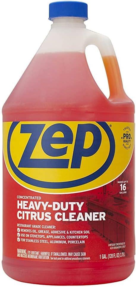 Zep Heavy-Duty Citrus Degreaser Cleaner Concentrate - 1 Gallon (Case of 4) ZUCIT128 - Restaurant Grade Degreaser and Cleaner Removes Oil, Grease, Adhesive, and Kitchen Soil on Stovetops, Appliances - NeatNest