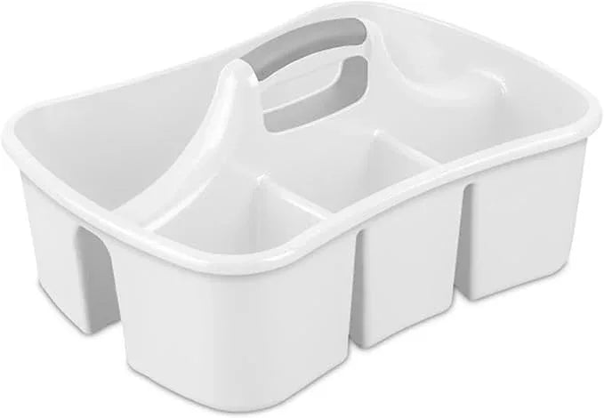 Sterilite 6 Pack Divided Ultra Caddy, Plastic Portable Storage to Hold Bathroom and Cleaning Supplies, White - 5 Large Compartment Organizer - NeatNest