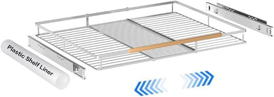 Large Pull Out Kitchen Cabinet Organizer, 22.7''-39.8''W x 22''D, Heavy Duty Slide Out Pantry Shelves Sliding Drawer Storage for Kitchen, Under Sink, Bathroom, Wardrobe, Steel Metal - NeatNest