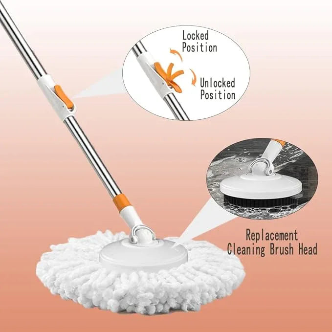 Floor Spin Mop and Bucket Set with Wringer System Extended Stainless Steel Handle 61＂for Home Floor Cleaning Use with 5 Replacement Head Refill and 1 Cleaning Brush Head - NeatNest