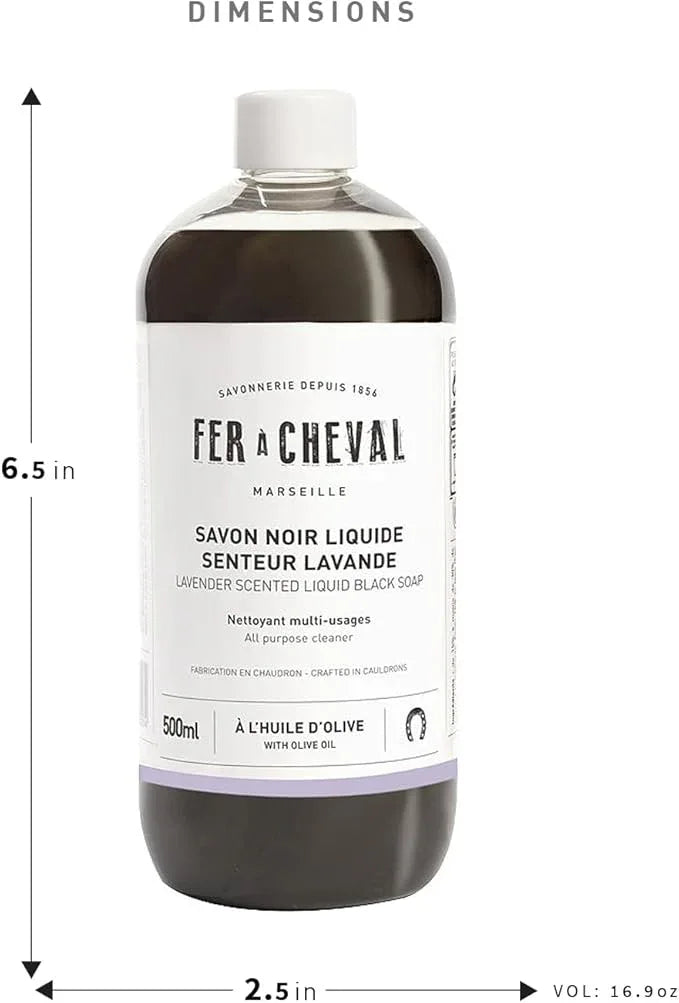 Fer à Cheval All Purpose Cleaner, Liquid Black Soap with Olive Oil, Multipurpose Natural Cleaner, Multi-Concentrated Detergent, 500ml/16.91 fl oz (Lavender) - NeatNest