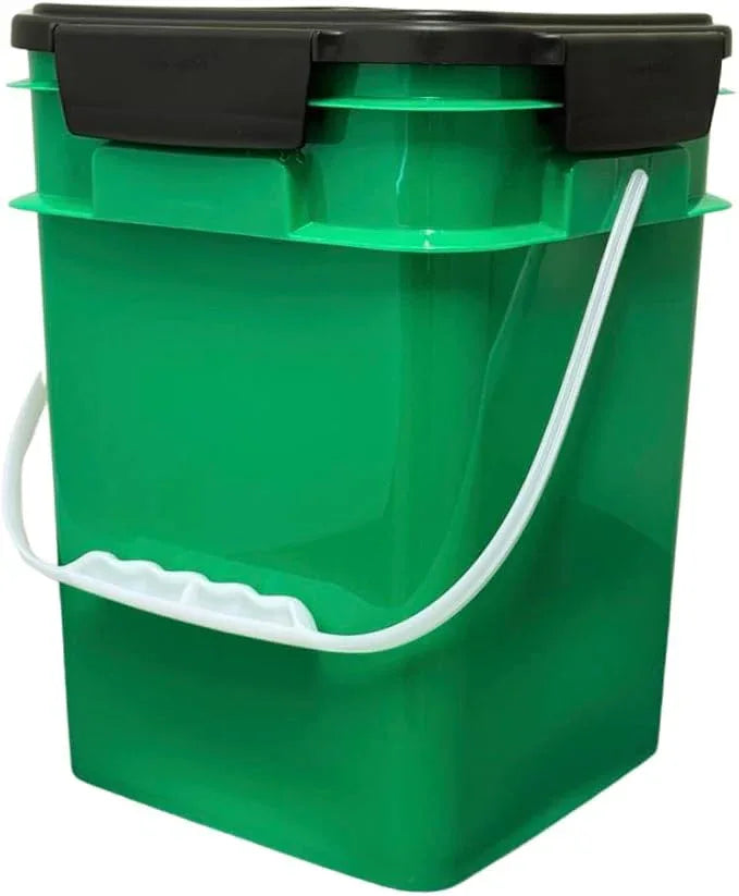 House Naturals 4 Gallon Square Food Grade Bucket Pail with Plastic Handles and Lid (Pack of 3) Made in USA containers (Green) - NeatNest