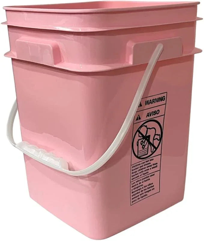 House Naturals 4 Gallon Square Food Grade Bucket Pail with Plastic Handles and Lid (Pack of 3) Made in USA containers (Pink - White lids) - NeatNest