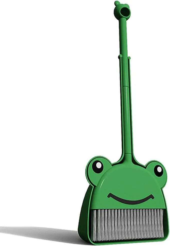 Children's Small Broom Dustpan Set Green Frog Mini Household Cleaning and Pretend Play Set - NeatNest