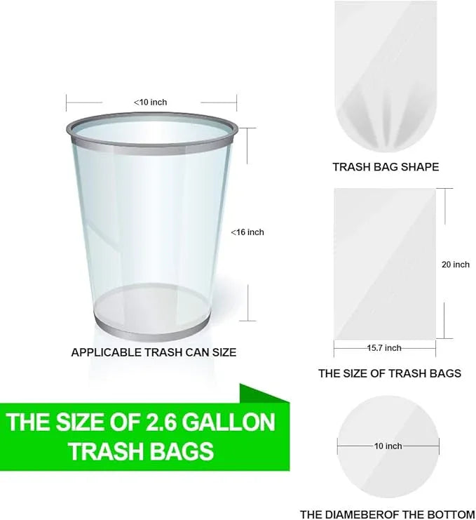 Small Clear Trash Bags – FORID 2.6 Gallon Garbage Bags Wastebasket Bin Liners 220 Count Plastic Trash Bags for Bathroom Bedroom Office Garbage Can (220 count) - NeatNest