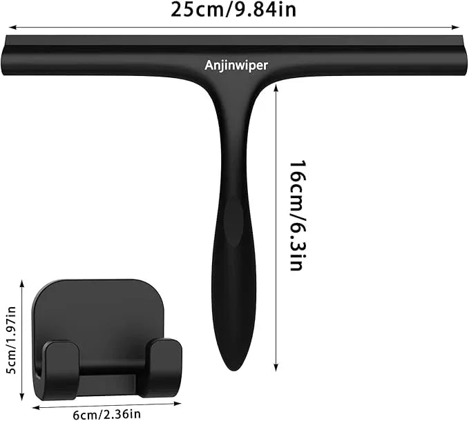 Shower Squeegee for Glass Doors with Adhesive Hook, Window Squeegee for Shower Glass, Cleaning Tile Wall, Bathroom Cleaner Tool Household Silicone Squeegee(10 inch-Black) - NeatNest