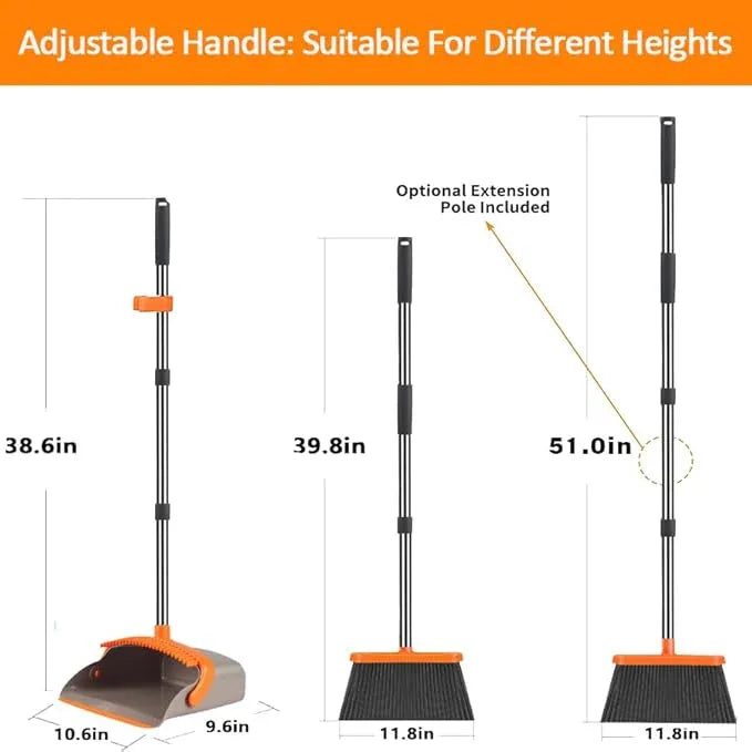 2-Pack is More economical，Upgraded Upright Broom and Dustpan Combo with 52" Long Handle, Dustpan Teeth with self-Cleaning Function, Indoor and Outdoor Sweeping, Perfect for Home Office. - NeatNest