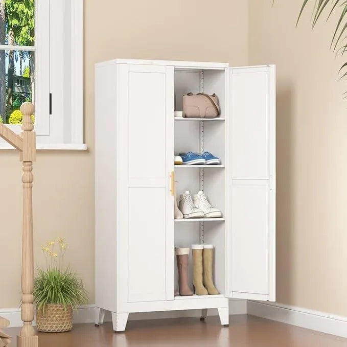 White Metal Storage Cabinet, 48" Steel Cabinets for Home Office, Kitchen Pantry Storage Cabinet with Doors and 3 Adjustable Shelves, for Office, Home, Garage, School - NeatNest