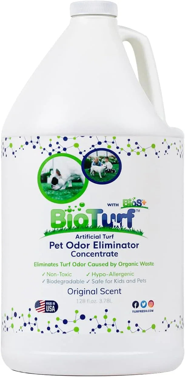 BioS+ Odor Eliminator Concentrate - Artificial Turf Cleaner for Dog Urine & Feces - Outdoor Yard Deodorizer Enzyme Odor Eliminator for Fake Grass, Patios, Kennels & Gravel - 1 Gallon - NeatNest