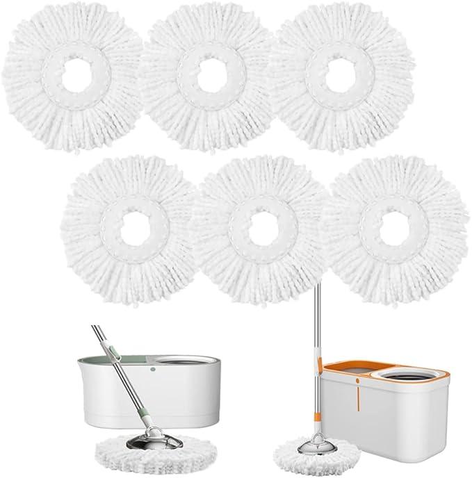 Spin Mop Refills Replacement 360° Microfiber Spin Mop and Bucket Head Round Shape Standard Size Easy Cleaning Spin Mop Systems 6-Pack White - NeatNest