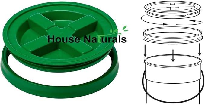 House Naturals 5 Gallon Plastic Yellow Food Grade BPA Free Made in USA Bucket Pail with Air Tight Double Gasket Screw on Lid(Pack of 3) (Yellow and Green lids) - NeatNest
