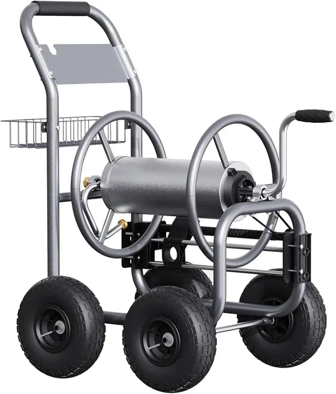 Giraffe Tools Heavy Duty Garden Hose Reel Cart with Wheels - Industrial Outdoor Hose Storage Reel, Pre-Installed Guide for 250-Feet of 5/8" Hose Capacity - NeatNest